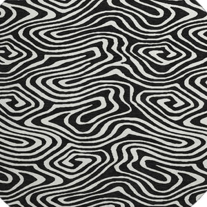 HomeRoots 8' Black And Ivory Abstract Washable Round Rug – Durable, Stylish, Stain-Resistant, UV Protected Design! 680070