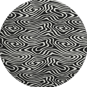 HomeRoots 8' Black And Ivory Abstract Washable Round Rug – Durable, Stylish, Stain-Resistant, UV Protected Design! 680070