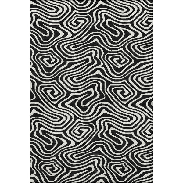 HomeRoots 8' X 10' Black And Ivory Abstract Area Rug – Washable, UV Protected, Durable Design for Modern Spaces 680071