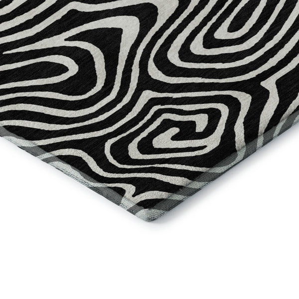 HomeRoots 8' X 10' Black And Ivory Abstract Area Rug – Washable, UV Protected, Durable Design for Modern Spaces 680071