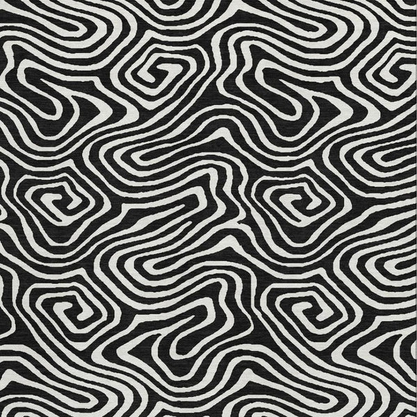 HomeRoots 8' X 10' Black And Ivory Abstract Area Rug – Washable, UV Protected, Durable Design for Modern Spaces 680071