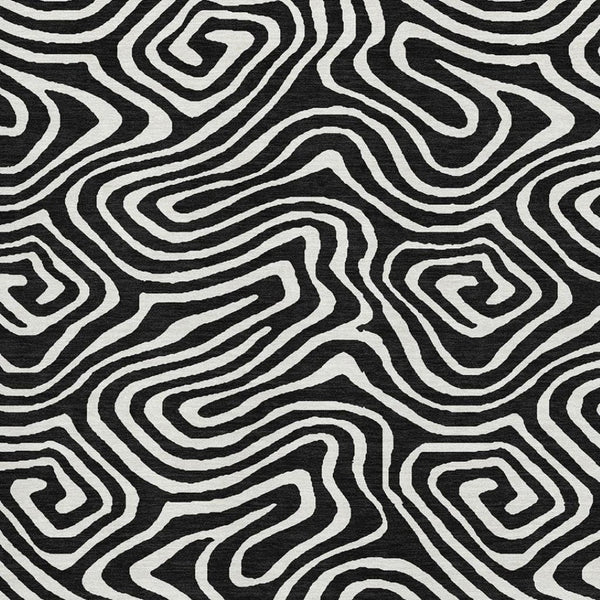 HomeRoots 9' X 12' Black And Ivory Abstract Washable Area Rug – Durable, UV-Protected, Modern Design for Homes 680072