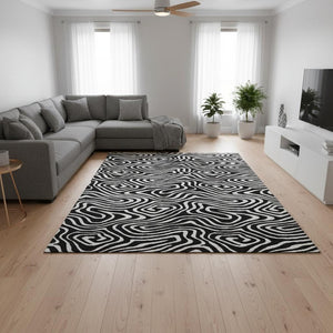 HomeRoots 10' Black and Ivory Abstract Washable Area Rug - Durable, Stain-Resistant, UV Protected for High-Traffic Homes 680073