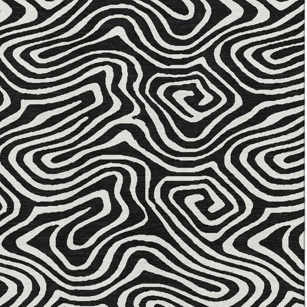 HomeRoots 10' Black and Ivory Abstract Washable Area Rug - Durable, Stain-Resistant, UV Protected for High-Traffic Homes 680073