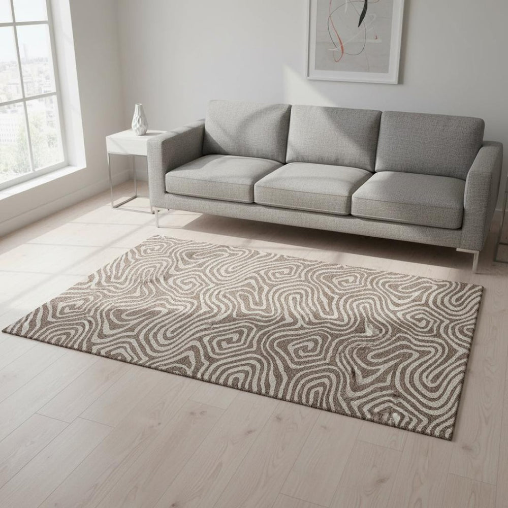 HomeRoots 5' X 8' Washable Brown and Beige Abstract Area Rug with UV Protection – Perfect for Kids & Pets! 680075
