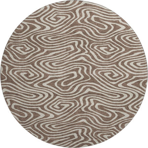 HomeRoots 8' Brown And Beige Abstract Washable Round Rug - Durable, UV-Protected, Stain-Resistant Design! 680076