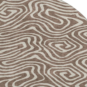 HomeRoots 8' Brown And Beige Abstract Washable Round Rug - Durable, UV-Protected, Stain-Resistant Design! 680076