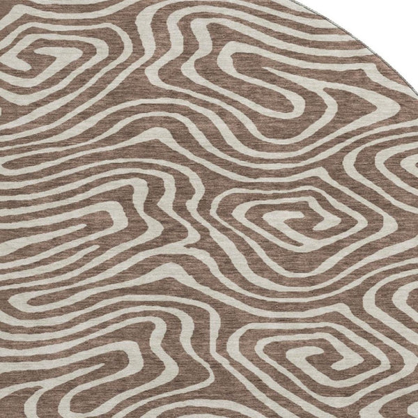 HomeRoots 8' Brown And Beige Abstract Washable Round Rug - Durable, UV-Protected, Stain-Resistant Design! 680076