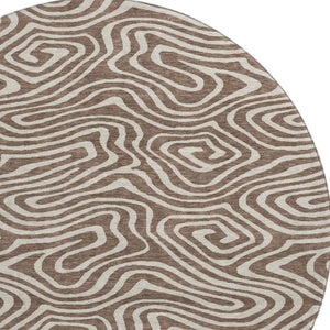 HomeRoots 8' Brown And Beige Abstract Washable Round Rug - Durable, UV-Protected, Stain-Resistant Design! 680076