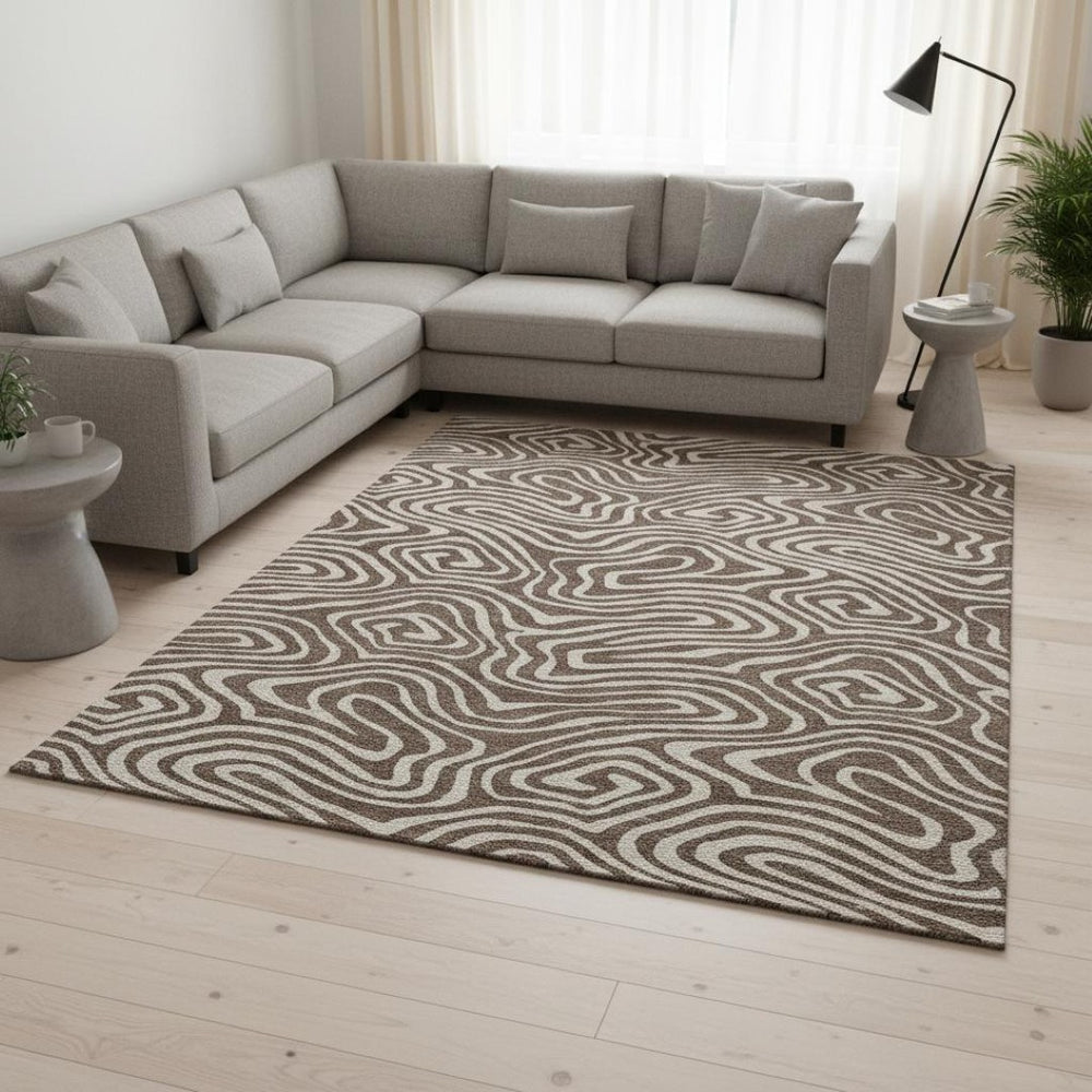 HomeRoots 8' X 10' Abstract Washable Area Rug in Brown & Beige – UV Protected, Stain Resistant, Easy Care! 680077