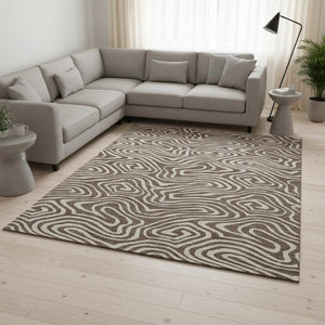 HomeRoots 8' X 10' Abstract Washable Area Rug in Brown & Beige – UV Protected, Stain Resistant, Easy Care! 680077