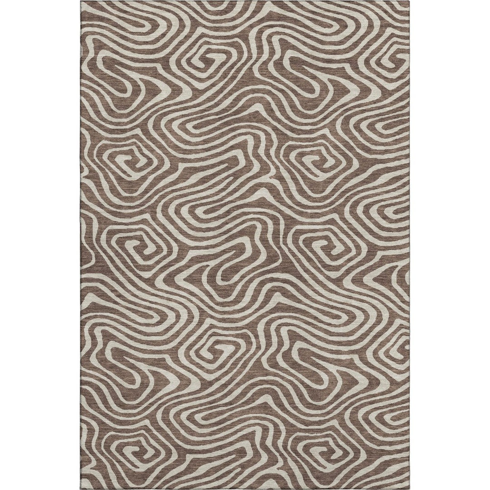 HomeRoots 8' X 10' Abstract Washable Area Rug in Brown & Beige – UV Protected, Stain Resistant, Easy Care! 680077