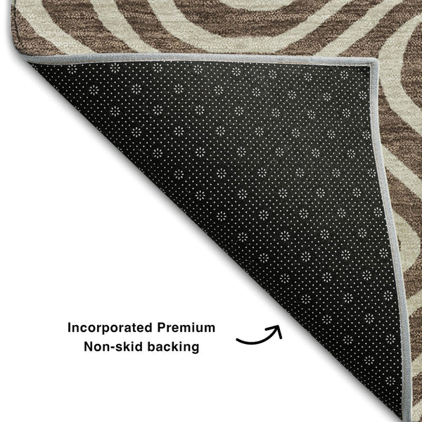 HomeRoots 9' X 12' Abstract Washable Area Rug with UV Protection - Stylish Brown & Beige Design for Modern Homes 680078