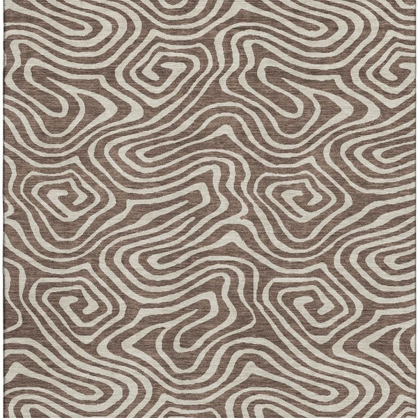 HomeRoots 9' X 12' Abstract Washable Area Rug with UV Protection - Stylish Brown & Beige Design for Modern Homes 680078