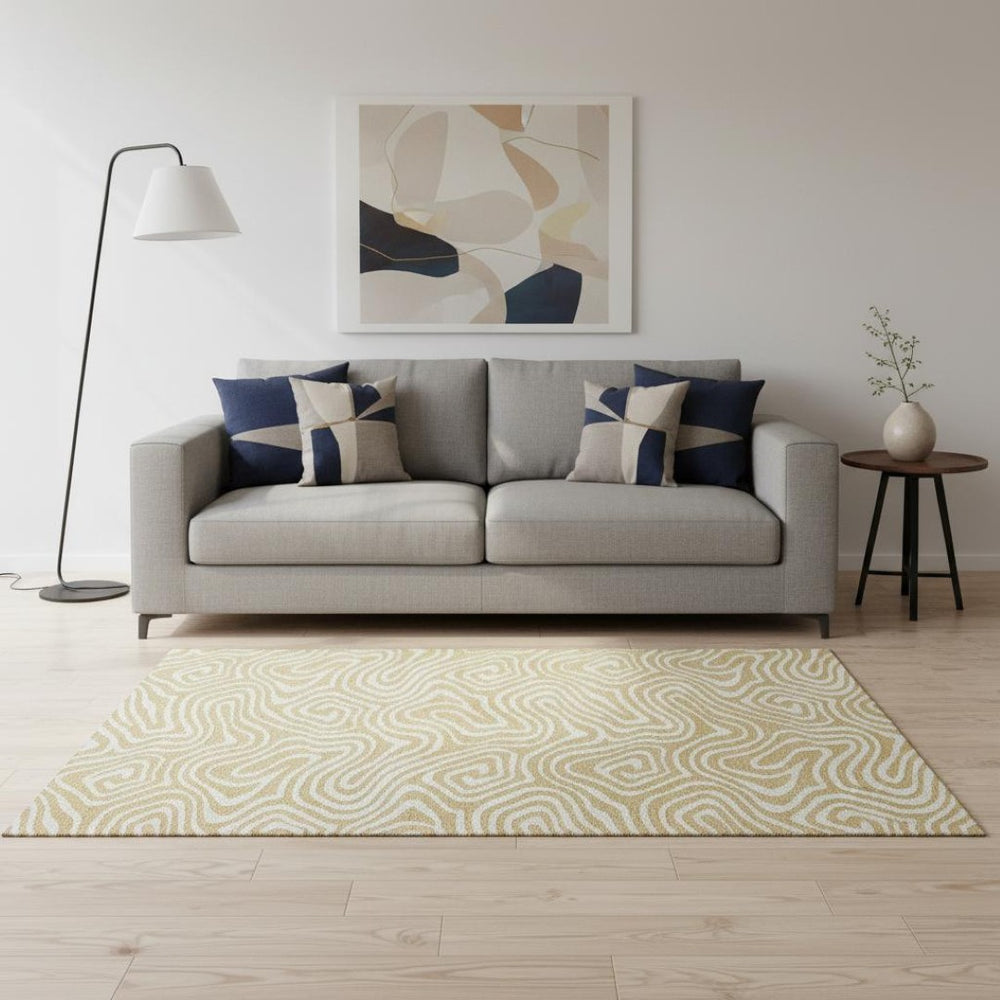 HomeRoots 5' X 8' Gold And Ivory Abstract Washable Area Rug – Stylish, Pet-Friendly, UV-Protected & Easy Care! 680081