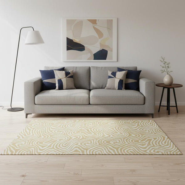 HomeRoots 5' X 8' Gold And Ivory Abstract Washable Area Rug – Stylish, Pet-Friendly, UV-Protected & Easy Care! 680081