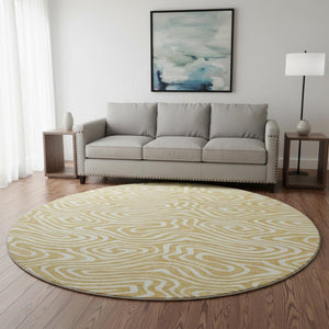 HomeRoots 8' Gold and Ivory Abstract Round Rug - Washable, UV-Protected, and Perfect for Stylish Spaces 680082