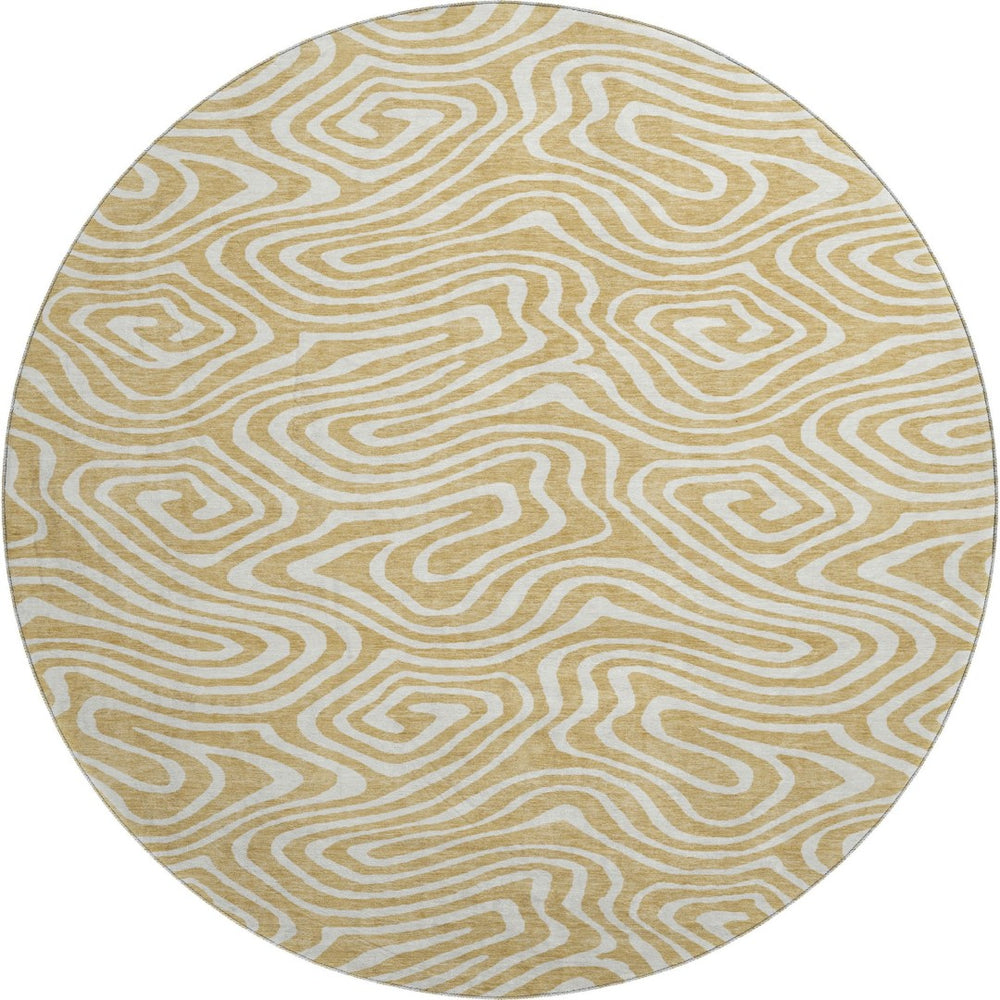 HomeRoots 8' Gold and Ivory Abstract Round Rug - Washable, UV-Protected, and Perfect for Stylish Spaces 680082