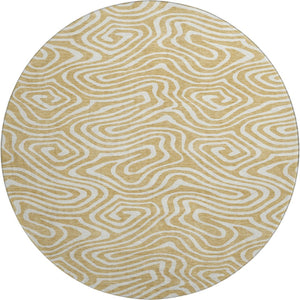 HomeRoots 8' Gold and Ivory Abstract Round Rug - Washable, UV-Protected, and Perfect for Stylish Spaces 680082