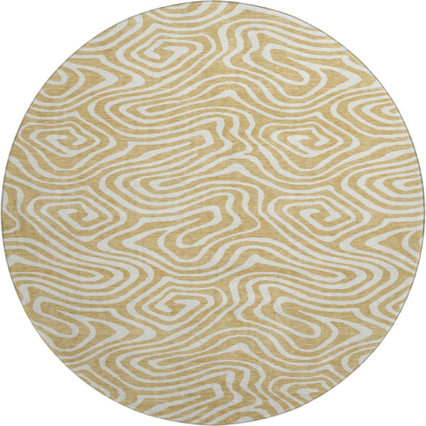 HomeRoots 8' Gold and Ivory Abstract Round Rug - Washable, UV-Protected, and Perfect for Stylish Spaces 680082