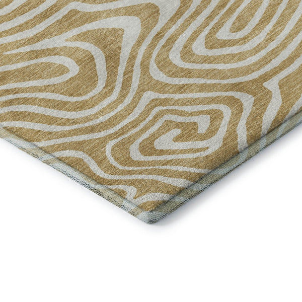 HomeRoots 8' Gold and Ivory Abstract Round Rug - Washable, UV-Protected, and Perfect for Stylish Spaces 680082