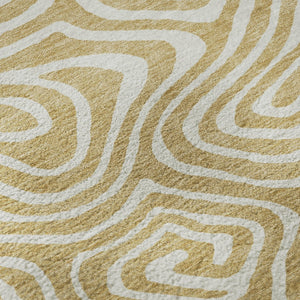 HomeRoots 8' Gold and Ivory Abstract Round Rug - Washable, UV-Protected, and Perfect for Stylish Spaces 680082