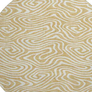 HomeRoots 8' Gold and Ivory Abstract Round Rug - Washable, UV-Protected, and Perfect for Stylish Spaces 680082