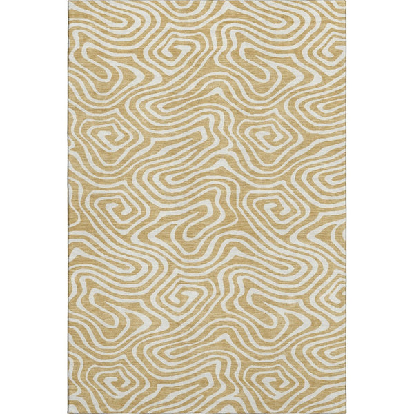 HomeRoots 8' X 10' Gold And Ivory Abstract Washable Area Rug - Durable, Stylish, UV-Protected for High Traffic Areas 680083