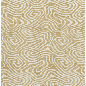HomeRoots 8' X 10' Gold And Ivory Abstract Washable Area Rug - Durable, Stylish, UV-Protected for High Traffic Areas 680083