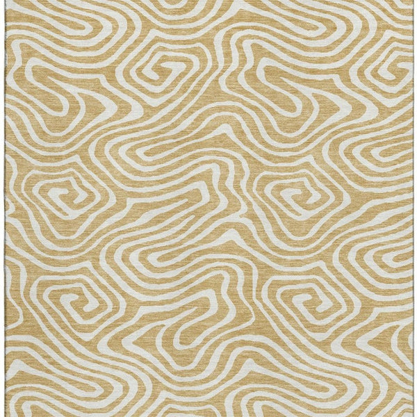 HomeRoots 8' X 10' Gold And Ivory Abstract Washable Area Rug - Durable, Stylish, UV-Protected for High Traffic Areas 680083