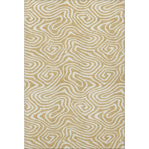 HomeRoots 8' X 10' Gold And Ivory Abstract Washable Area Rug - Durable, Stylish, UV-Protected for High Traffic Areas 680083