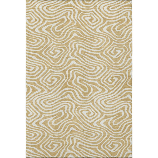HomeRoots 8' X 10' Gold And Ivory Abstract Washable Area Rug - Durable, Stylish, UV-Protected for High Traffic Areas 680083