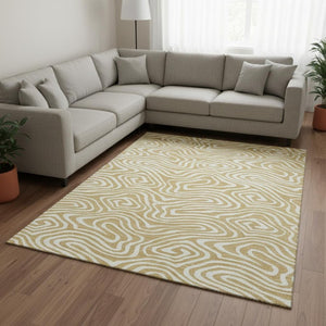 HomeRoots 10' X 14' Gold And Ivory Abstract Area Rug - Modern, Washable, UV Protected for Busy Homes 680085