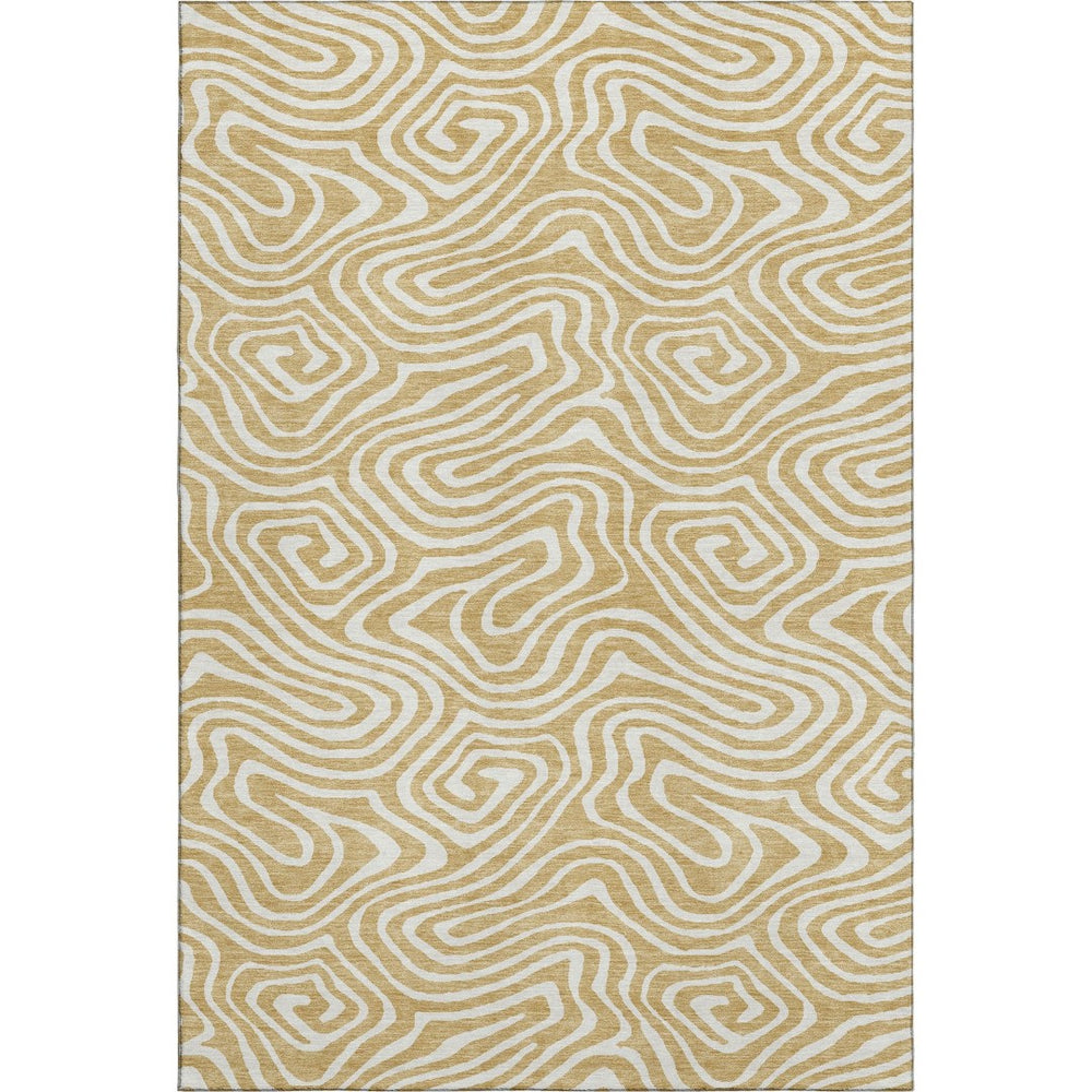 HomeRoots 10' X 14' Gold And Ivory Abstract Area Rug - Modern, Washable, UV Protected for Busy Homes 680085