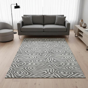 HomeRoots 5' X 8' Gray and Ivory Abstract Area Rug - Modern, Washable, UV Protected, Perfect for Family Spaces! 680087