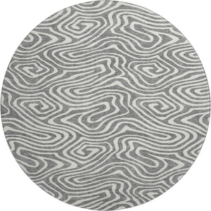 HomeRoots 8' Gray and Ivory Abstract Round Rug - Stylish, Washable, UV-Protected, Non-Slip for Modern Spaces! 680088