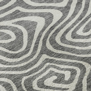 HomeRoots 8' Gray and Ivory Abstract Round Rug - Stylish, Washable, UV-Protected, Non-Slip for Modern Spaces! 680088