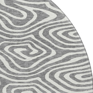 HomeRoots 8' Gray and Ivory Abstract Round Rug - Stylish, Washable, UV-Protected, Non-Slip for Modern Spaces! 680088