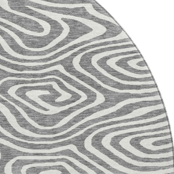 HomeRoots 8' Gray and Ivory Abstract Round Rug - Stylish, Washable, UV-Protected, Non-Slip for Modern Spaces! 680088