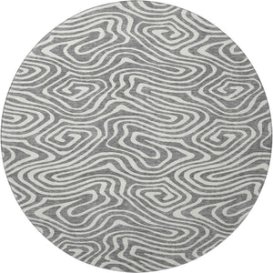 HomeRoots 8' Gray and Ivory Abstract Round Rug - Stylish, Washable, UV-Protected, Non-Slip for Modern Spaces! 680088