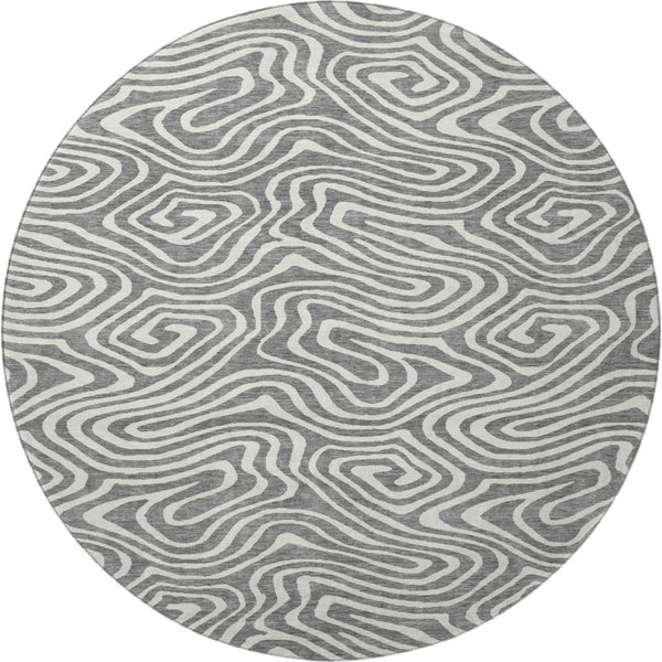 HomeRoots 8' Gray and Ivory Abstract Round Rug - Stylish, Washable, UV-Protected, Non-Slip for Modern Spaces! 680088