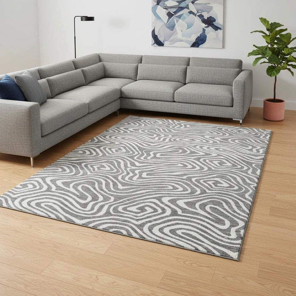 HomeRoots 8' X 10' Gray & Ivory Washable Area Rug – Durable, Stylish, UV-Protected for Homes with Kids & Pets 680089