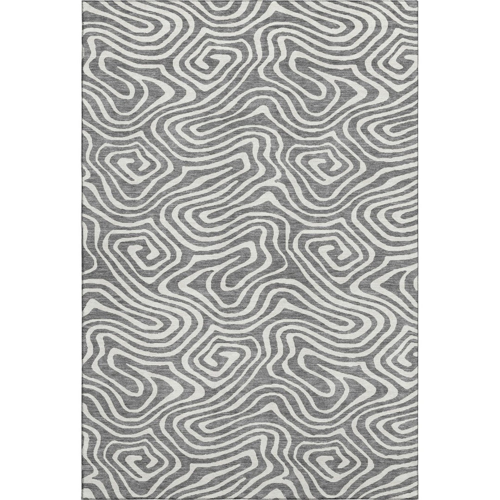 HomeRoots 9' X 12' Gray And Ivory Abstract Area Rug - Washable, UV-Protected, Perfect for High-Traffic Areas 680090