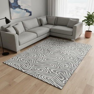HomeRoots 10' Gray and Ivory Abstract Area Rug - Washable, UV-Protected, Durable for High-Traffic Homes 680091