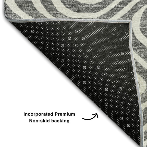 HomeRoots 10' Gray and Ivory Abstract Area Rug - Washable, UV-Protected, Durable for High-Traffic Homes 680091