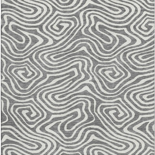 HomeRoots 10' Gray and Ivory Abstract Area Rug - Washable, UV-Protected, Durable for High-Traffic Homes 680091