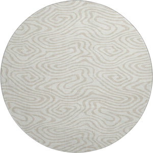 HomeRoots 8' Ivory and Beige Abstract Round Rug - Washable, UV Protected, Soft, Durable for High-Traffic Areas 680094