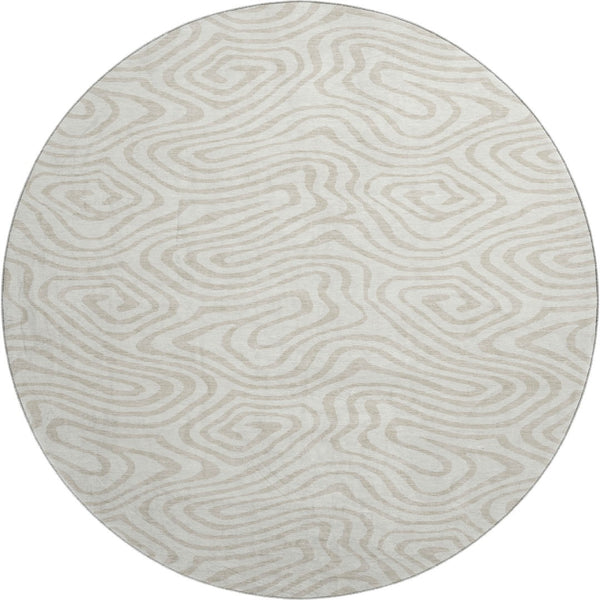 HomeRoots 8' Ivory and Beige Abstract Round Rug - Washable, UV Protected, Soft, Durable for High-Traffic Areas 680094