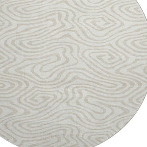 HomeRoots 8' Ivory and Beige Abstract Round Rug - Washable, UV Protected, Soft, Durable for High-Traffic Areas 680094