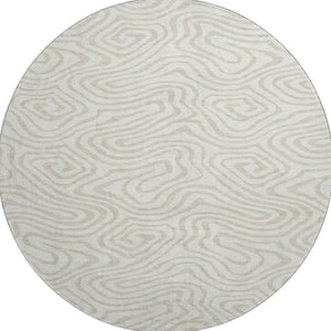 HomeRoots 8' Ivory and Beige Abstract Round Rug - Washable, UV Protected, Soft, Durable for High-Traffic Areas 680094